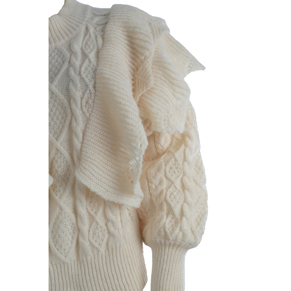 ENTRO Cream Ivory Ruffle Knit Sweater Women’s Size S Soft Pullover Cozy Top - Picture 4 of 11